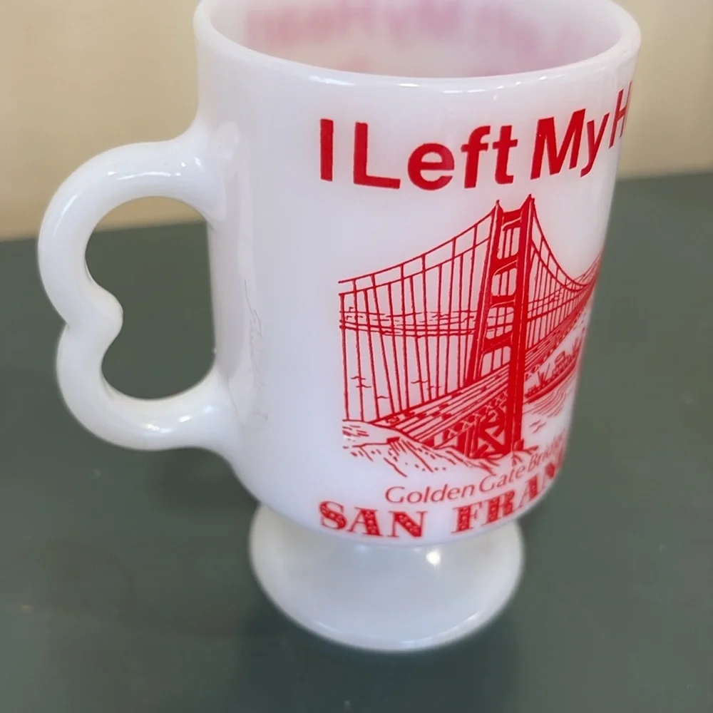White Milk Glass ‘I Left My Heart In San Francisco’ Pedestal Mug